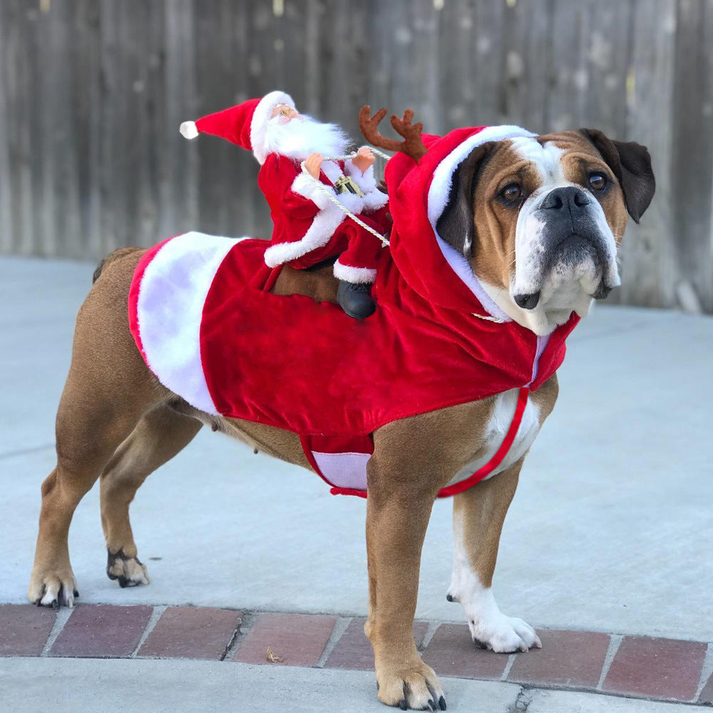 Dog Christmas Clothes Santa Claus Riding Deer - Majestic Pet Kingdom