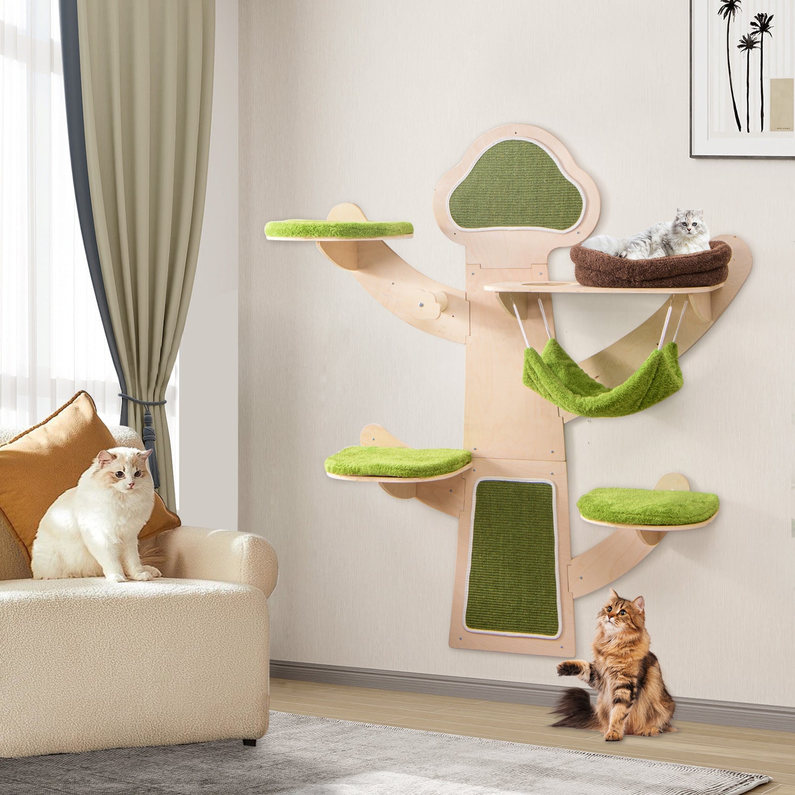 Wall-Mounted Cat Tower Cat Wall Shelves Furniture with Bed-Green - Majestic Pet Kingdom