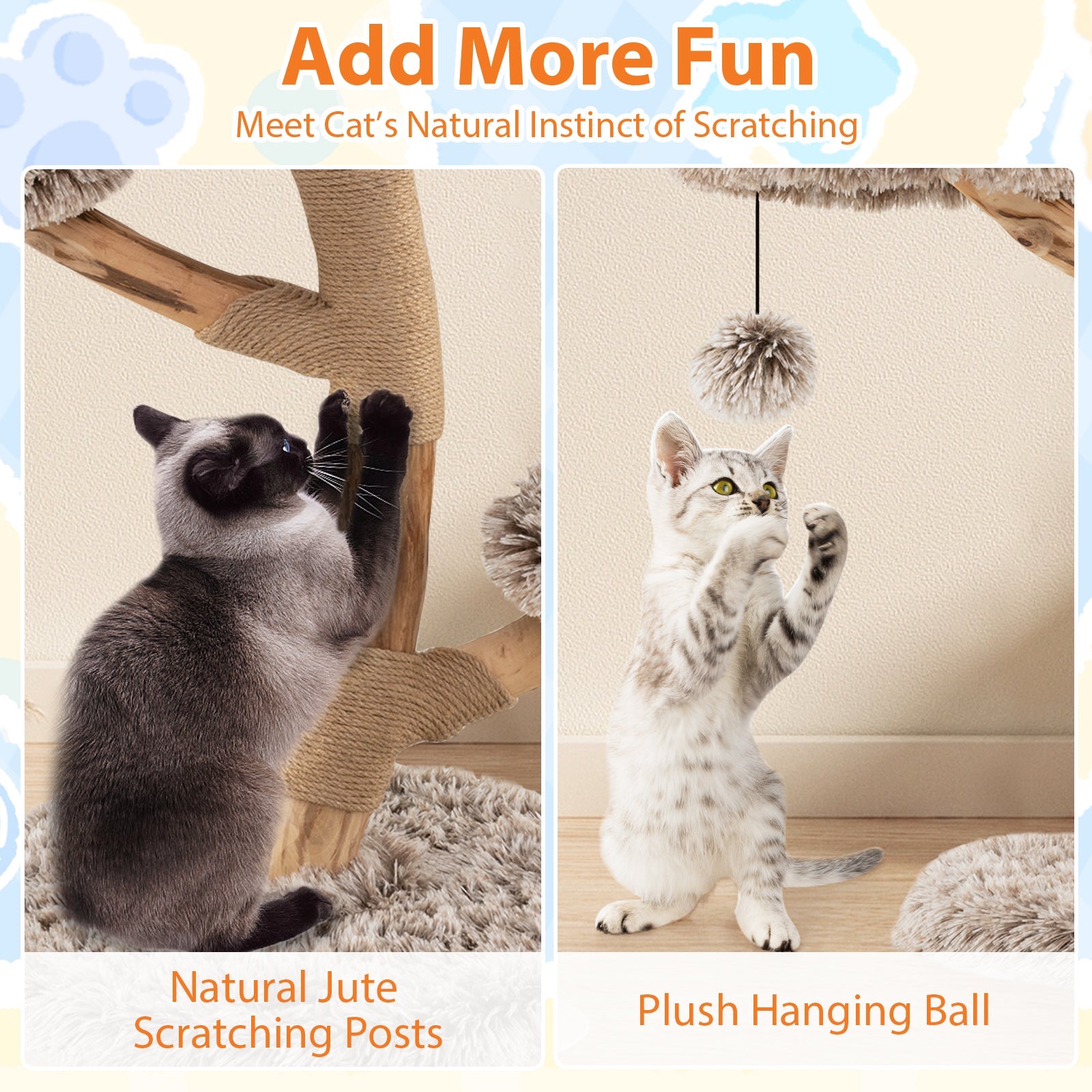 Cat Tree Solid Pear Wood with Perch and Natural Jute Scratching Posts-Brown - Majestic Pet Kingdom