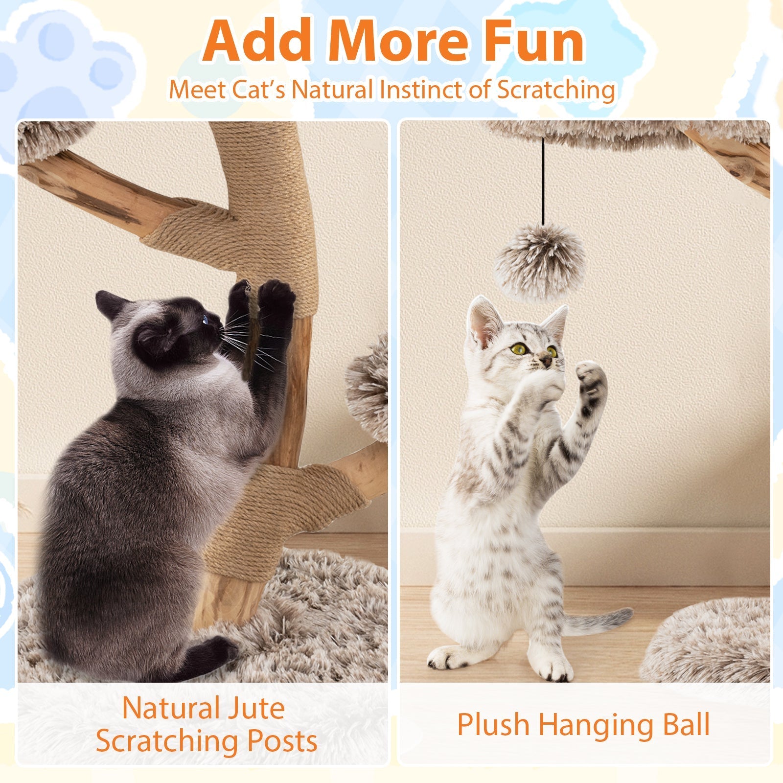 Cat Tree Solid Pear Wood with Perch and Natural Jute Scratching Posts-Brown - Majestic Pet Kingdom