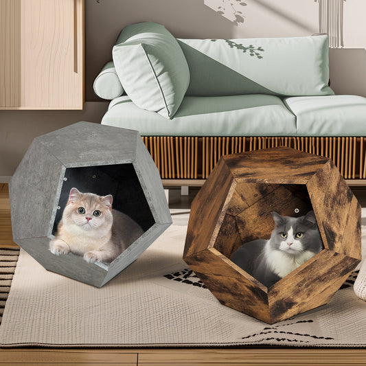 25.98'' Shaped Modern Pet Furniture Cat Kennel Side Table MDF Multi-Purpose Furniture Antique Wood Color - Detail Angle 2 | Majestic Pet Kingdom