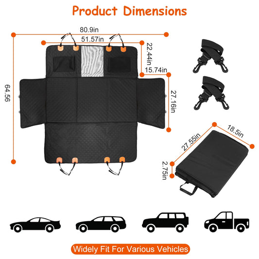 Dog Car Back Seat Cover With Zipper Mesh Window Storage Bags Waterproof 600D Oxford Cloth Car Seat Protector With Slide Flaps For Cars Trucks SUVs | Purrfect Pet Kingdom