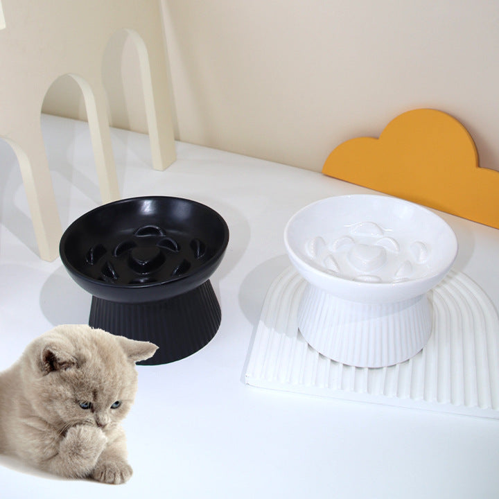 Ceramic Pet Cat Bowl Dog Bowl Anti-choke And Slow Food Anti-tumble High Foot Neck Protection Rice Bowl