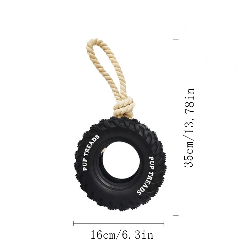 Dog Chew Toy Rubber Tire with Heavy Duty Tug of War Pull Rope - Detail Angle 6 | Majestic Pet Kingdom