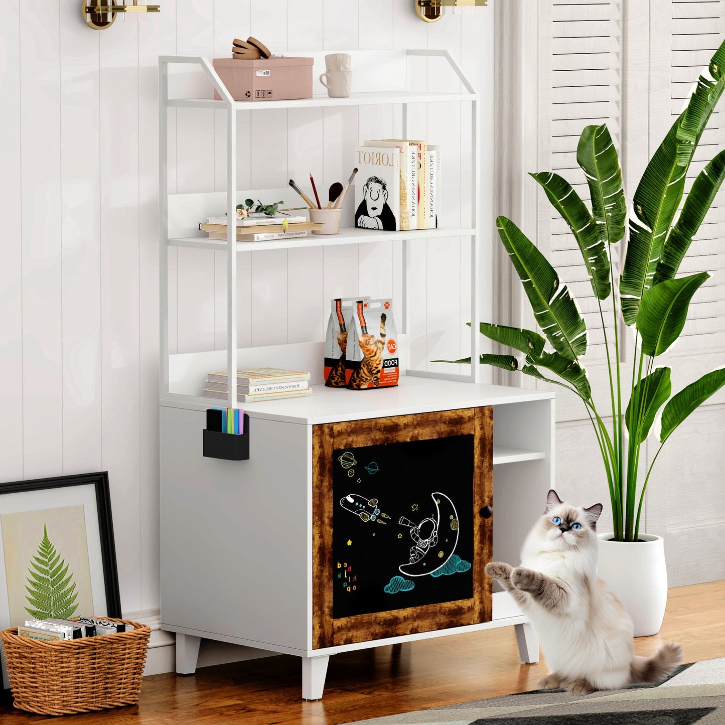 Cat Litter Box Enclosure - Hidden Storage Rack Cabinet