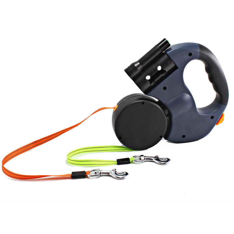 Dual Retractable Dog Leash with LED Light & Bag Holder