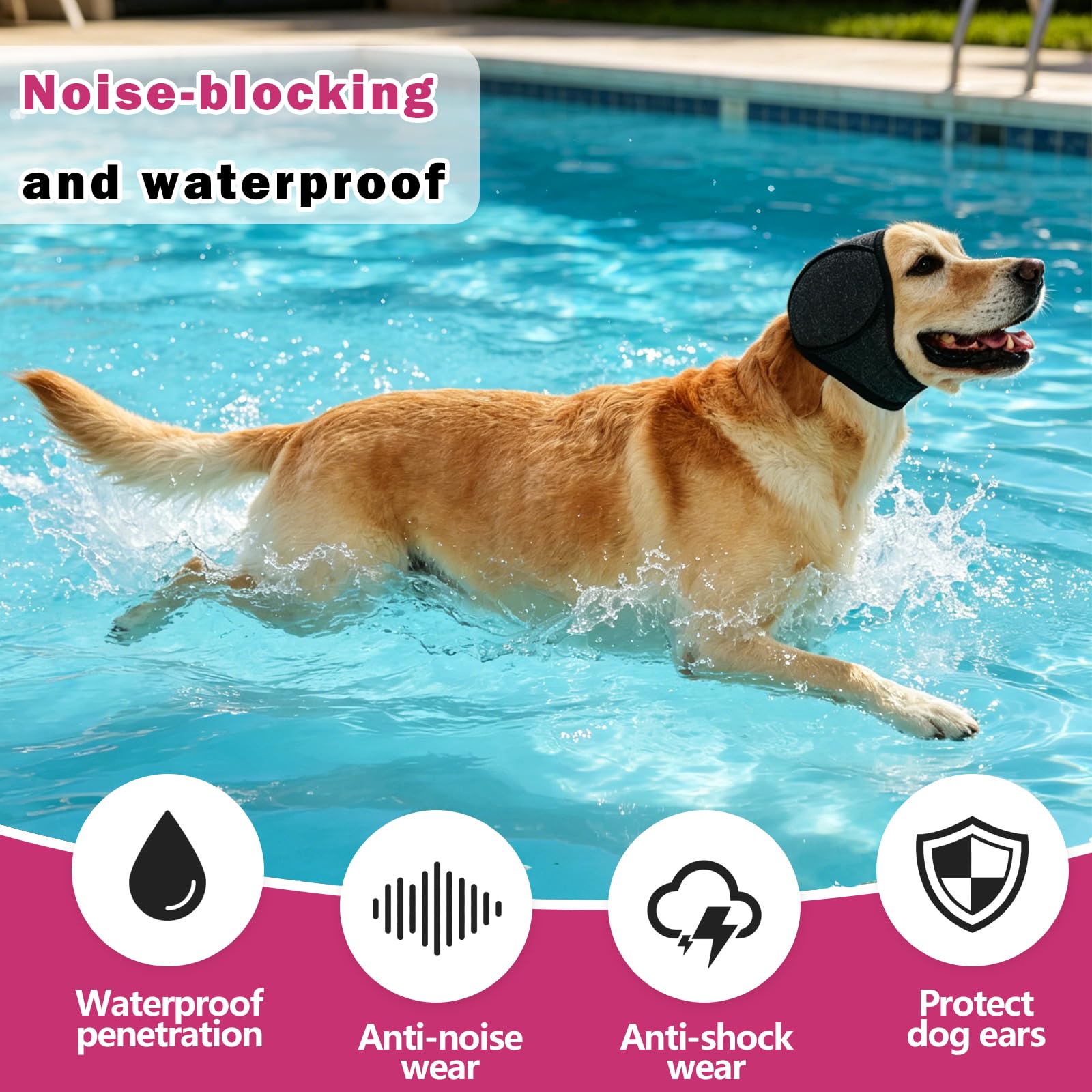 Dog Head Wrap - Quiet Ears For Anxiety, Waterproof Dog Calming Hood, No Shake Ear Cover Snoods For Thunder, Lightning, Fireworks, Vet Visits, Polyester And SBR Diving Fabric - Majestic Pet Kingdom