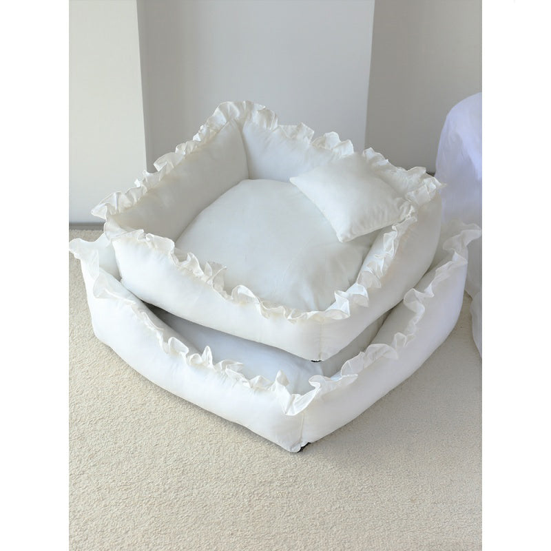 Dog Bed Princess Sofa Crown Lace Trimmed Soft Sleeping Lounge - Detail Angle 5 | Majestic Pet Kingdom