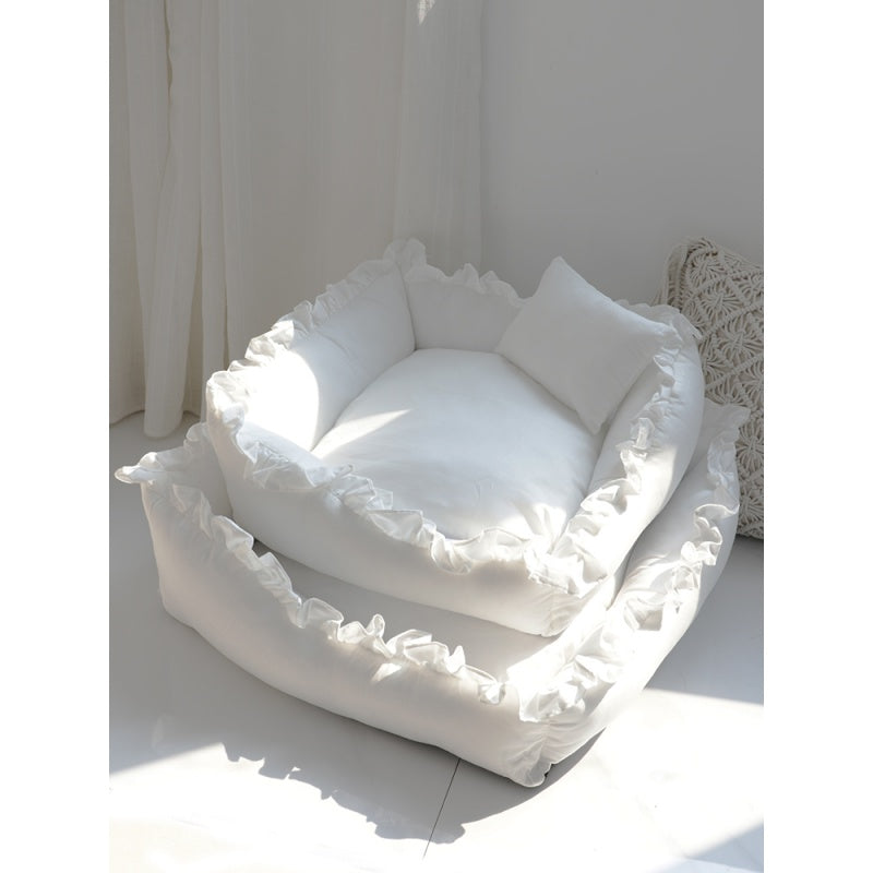Dog Bed Princess Sofa Crown Lace Trimmed Soft Sleeping Lounge - Detail Angle 6 | Majestic Pet Kingdom