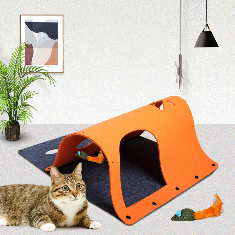 2-in-1 Felt Cat Tunnel & Bed House - Removable Play Nest