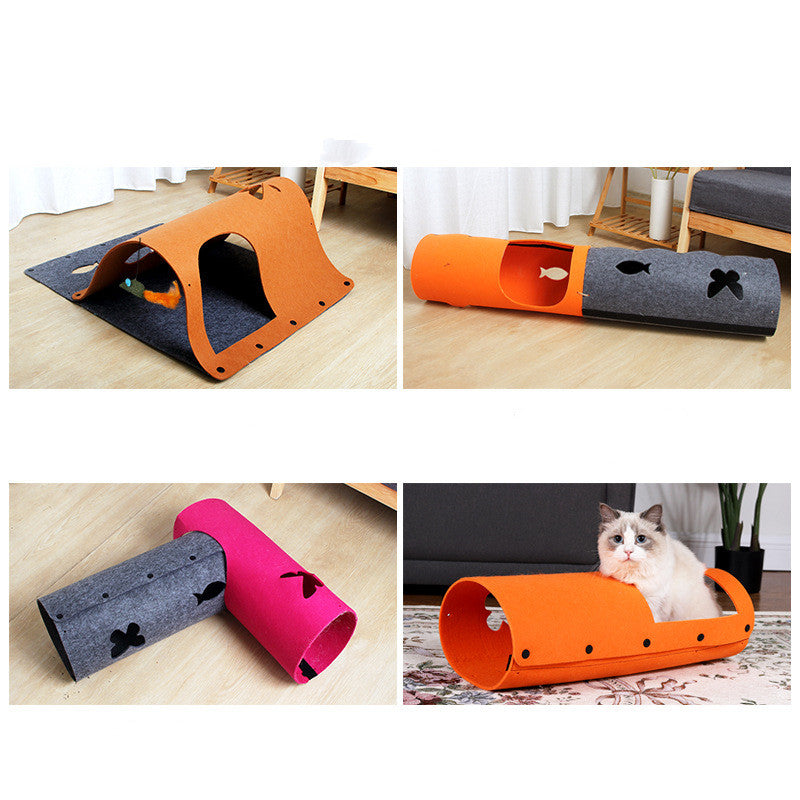 2-in-1 Felt Cat Tunnel & Bed House - Removable Play Nest