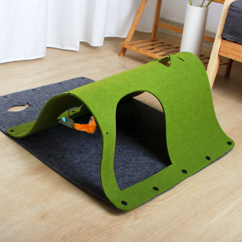 2-in-1 Felt Cat Tunnel & Bed House - Removable Play Nest