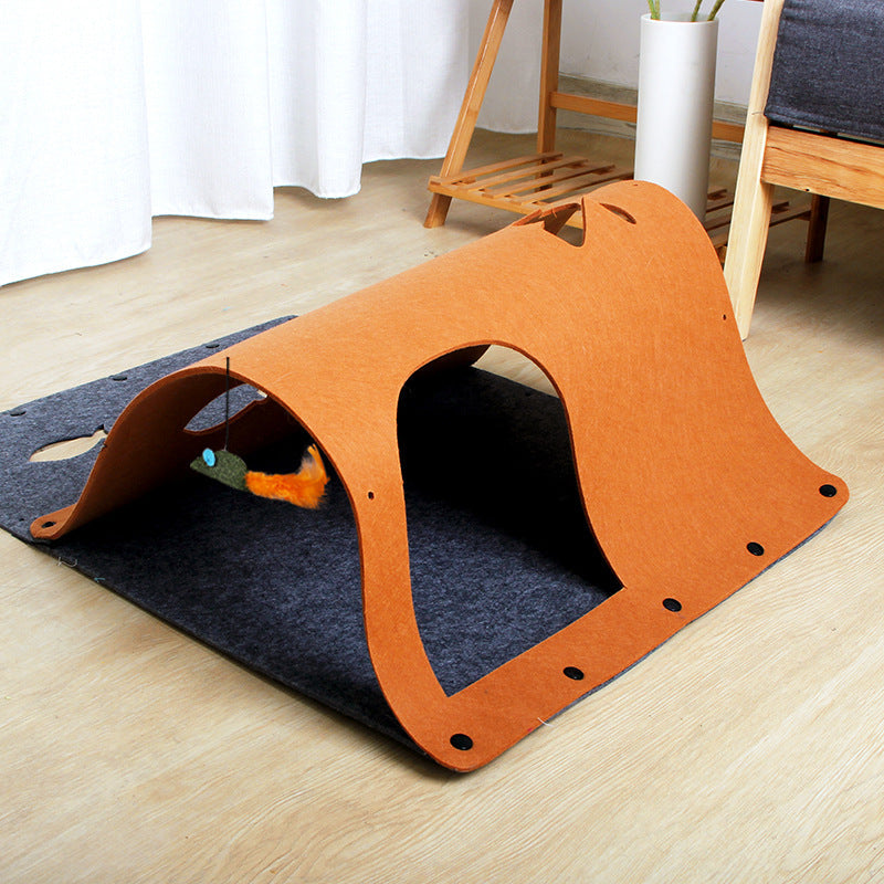 2-in-1 Felt Cat Tunnel & Bed House - Removable Play Nest