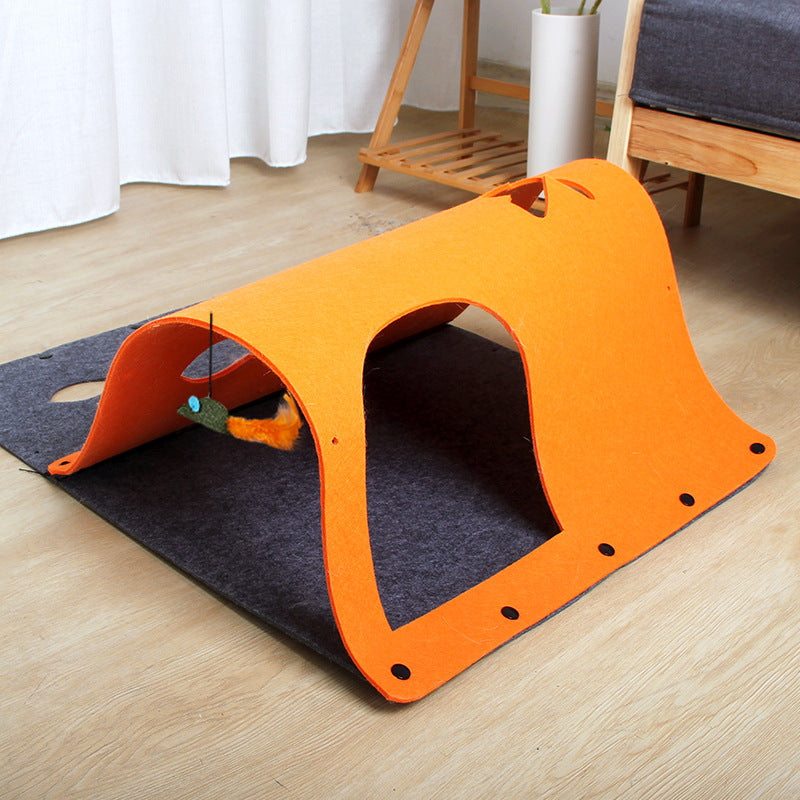 2-in-1 Felt Cat Tunnel & Bed House - Removable Play Nest