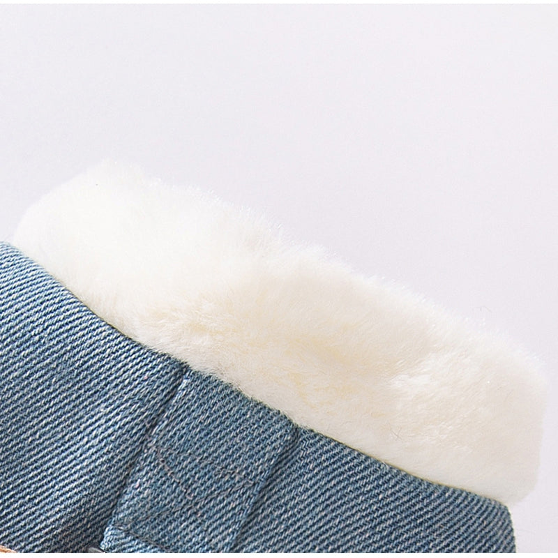 Autumn And Winter Korean-style Dog Pocket Three-dimensional Bear, Denim Towing Vest, Cat Cotton Coat, Warm Pet Dog Clothes - Majestic Pet Kingdom