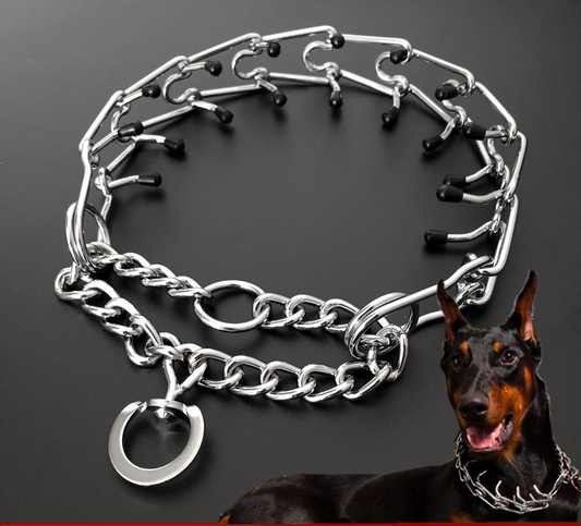 Dog Prong Collar Chrome-Plated Training Pinch Chain Rubber Tips
