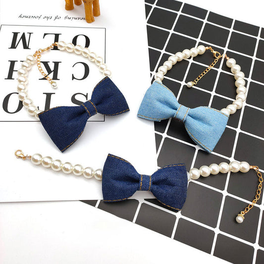 dog-necklace-pearl-chainwith-denim-royal-heritage-collection-luxury-view-1 | Majestic Pet Kingdom