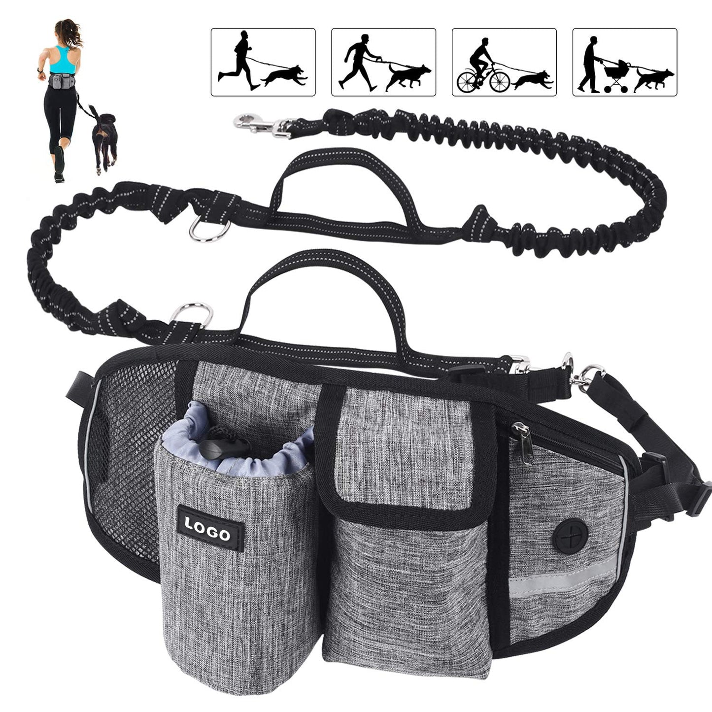 Dog Leash Hands-Free Running Waist Belt with Treat Pouch Set