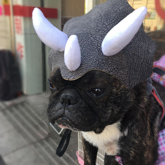 Dog Hat Dinosaur Triceratops Costume Fleece Headgear Cap
