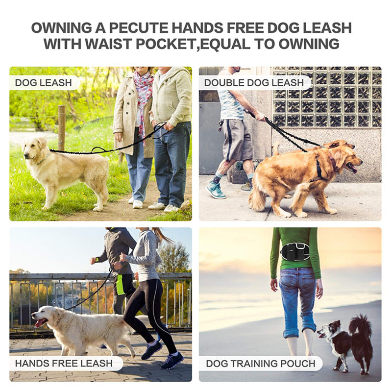 Dog Leash Hands-Free Running Waist Belt with Treat Pouch Set