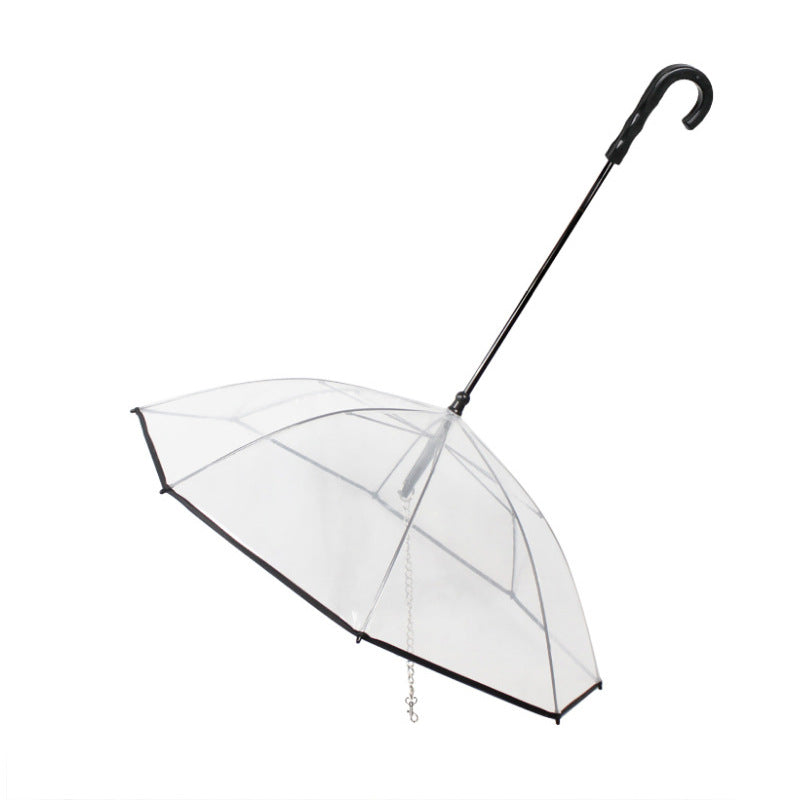 Transparent Pet Umbrella with Built-In Dog Leash Set