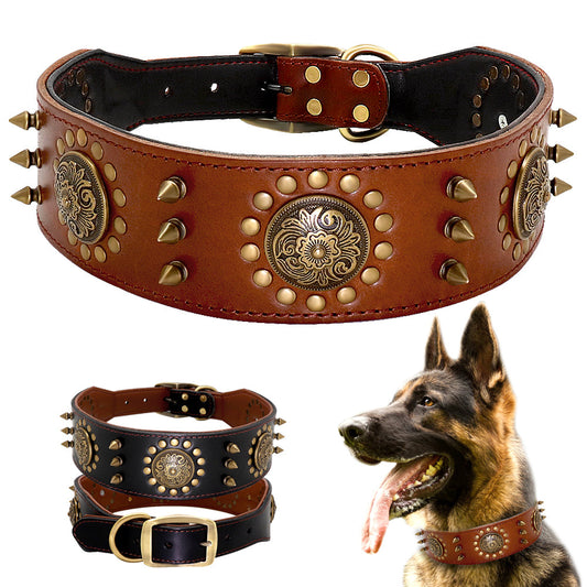 Leather Stud Dog Collar Large Dog Anti-Bite Stud Dog Collar Ergonomic | Majestic Pet Kingdom™