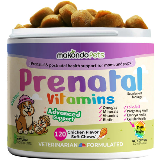 Dog Prenatal Vitamins 120 Soft Chews Folic Acid Zinc B-Complex DHA & EPA