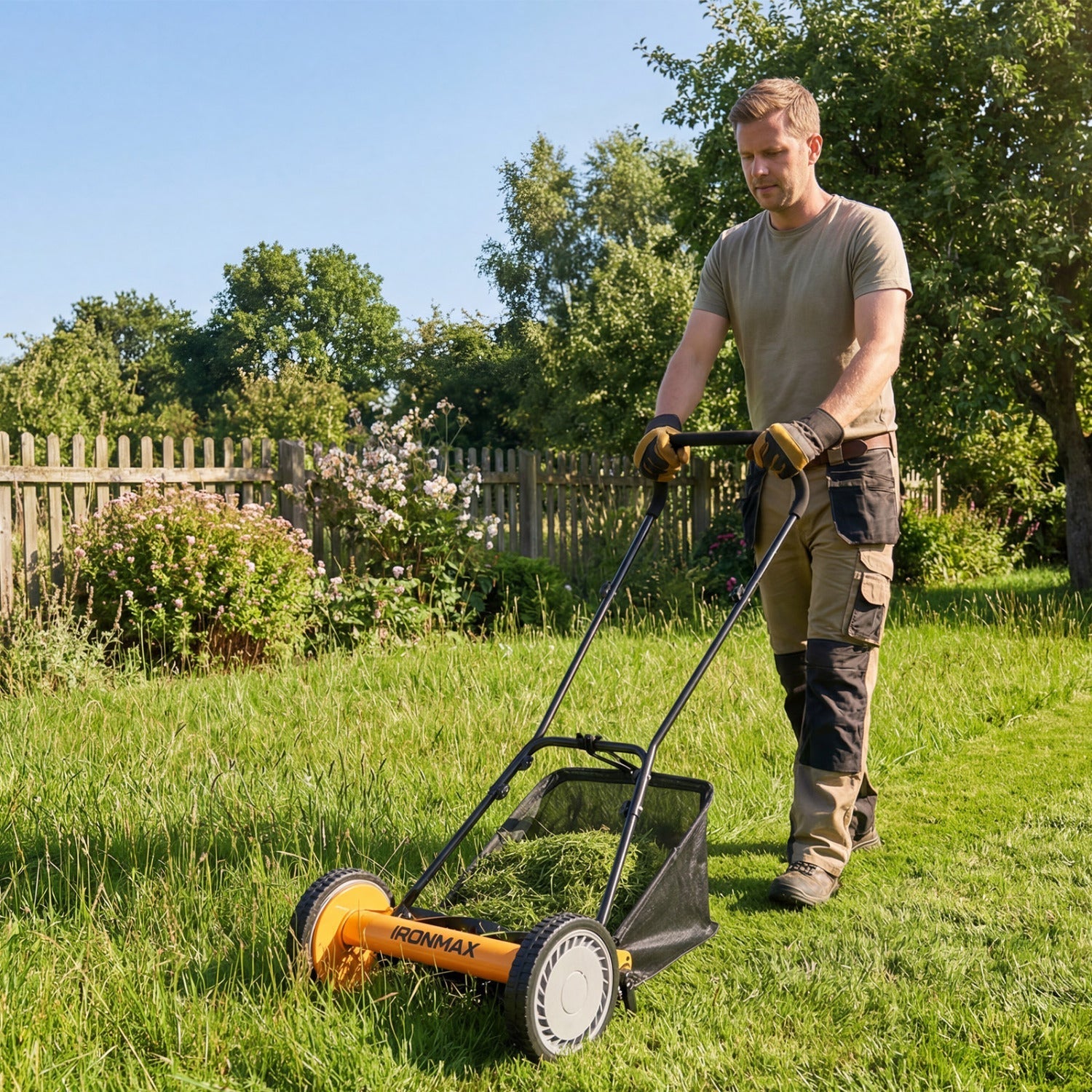 16 Inch Push Lawn Mower with 5 Steel Blades and Grass Catcher Bag