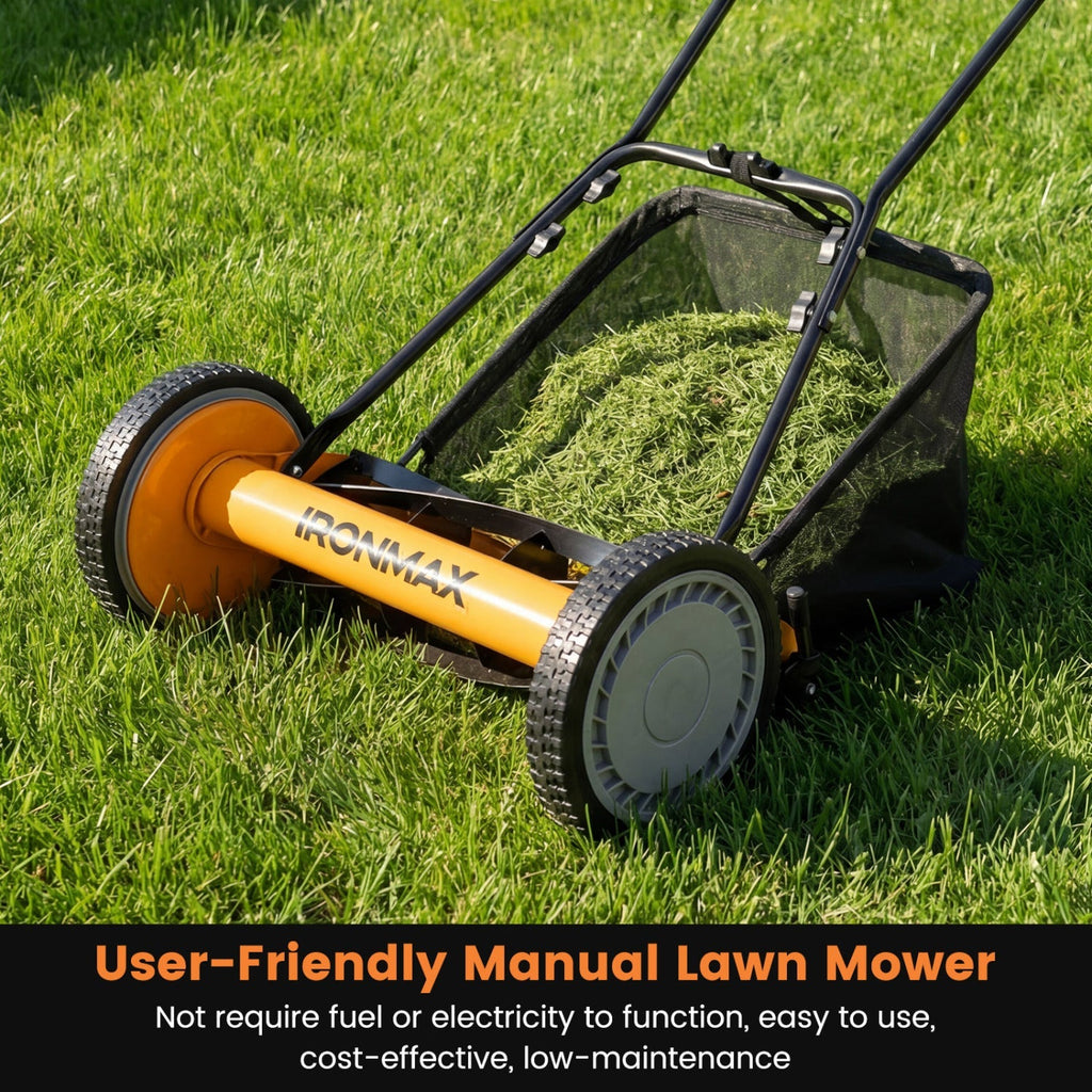 16 Inch Push Lawn Mower with 5 Steel Blades and Grass Catcher Bag