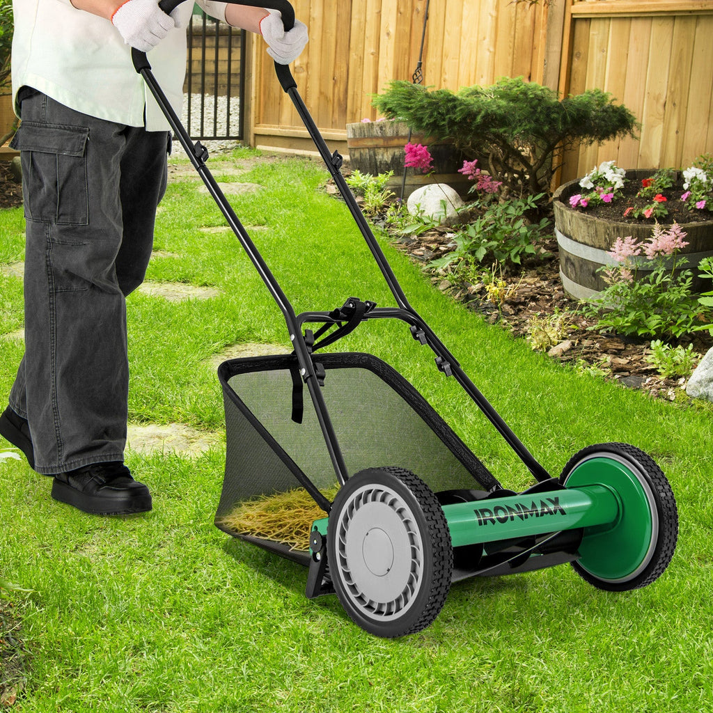 16 Inch Push Lawn Mower with 5 Steel Blades and Grass Catcher Bag
