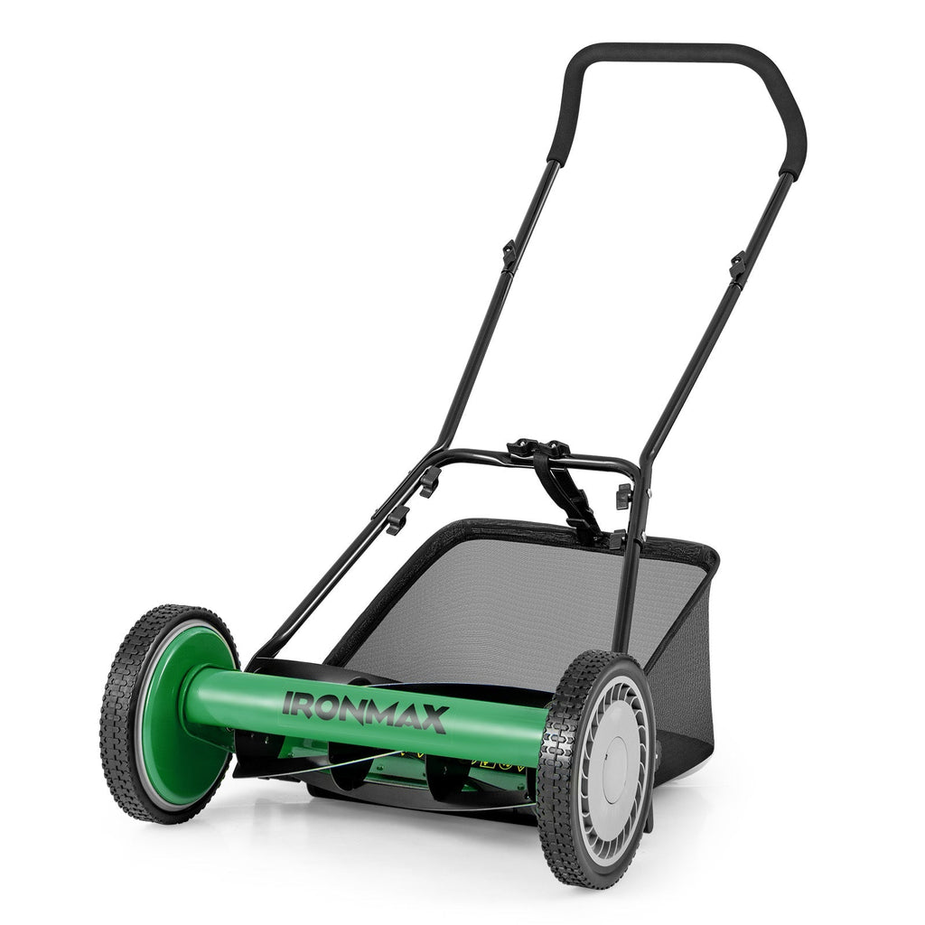16 Inch Push Lawn Mower with 5 Steel Blades and Grass Catcher Bag