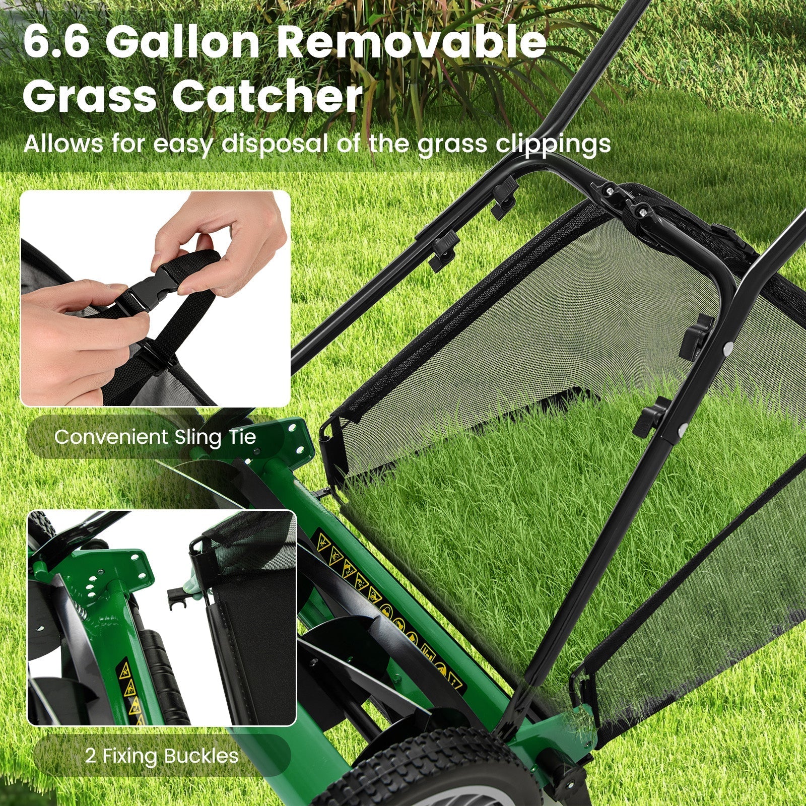 16 Inch Push Lawn Mower with 5 Steel Blades and Grass Catcher Bag