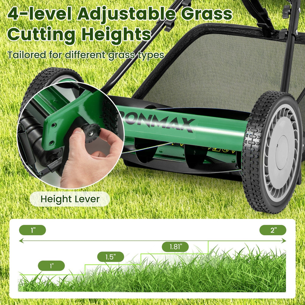 16 Inch Push Lawn Mower with 5 Steel Blades and Grass Catcher Bag