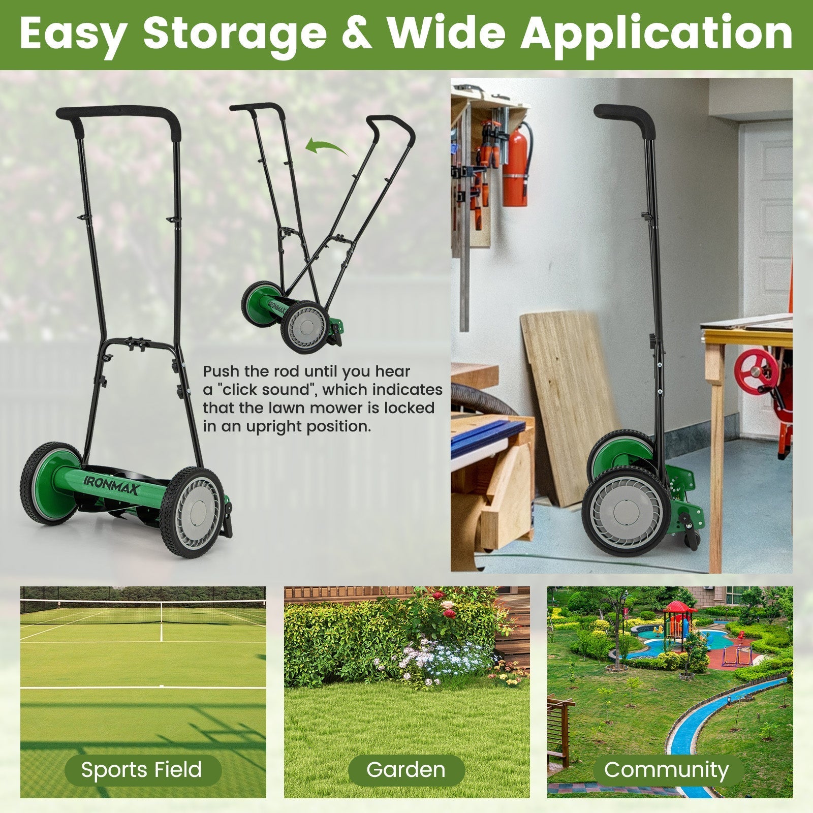 16 Inch Push Lawn Mower with 5 Steel Blades and Grass Catcher Bag