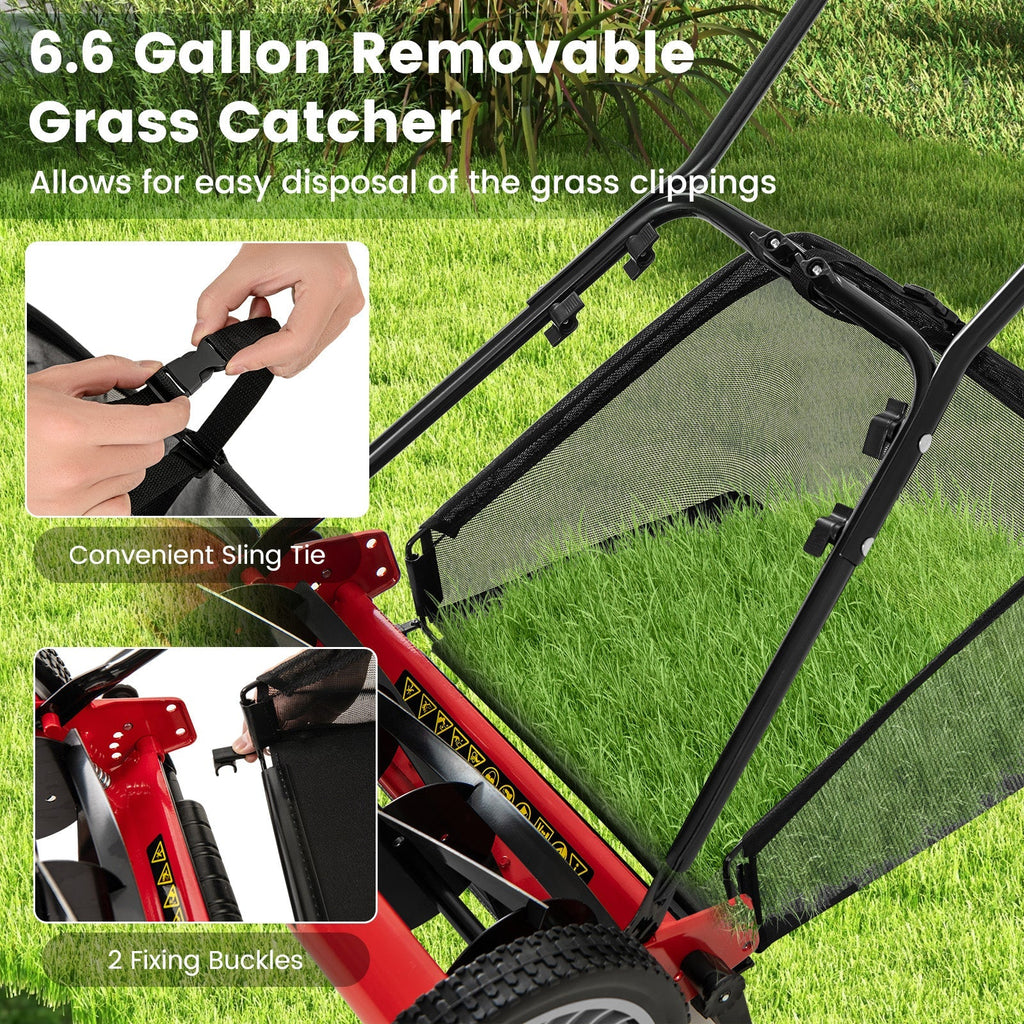 16 Inch Push Lawn Mower with 5 Steel Blades and Grass Catcher Bag