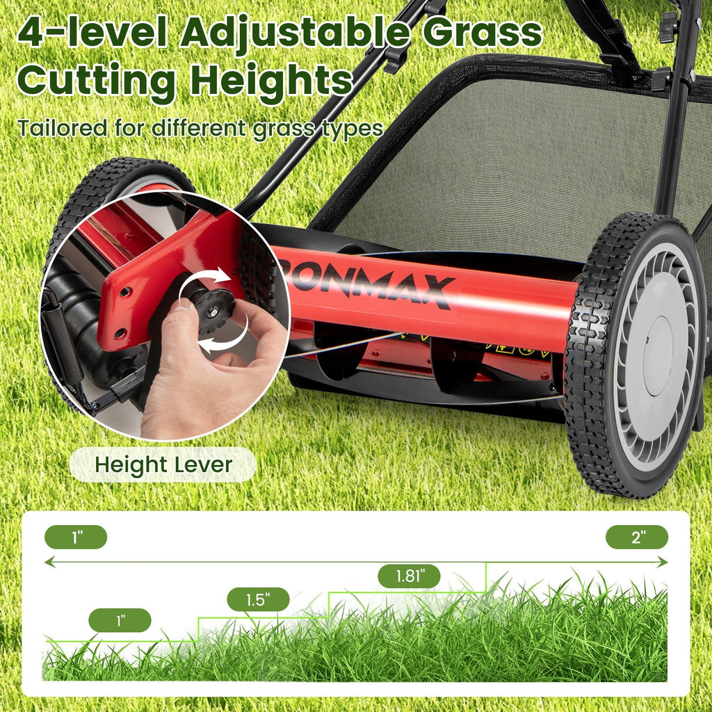 16 Inch Push Lawn Mower with 5 Steel Blades and Grass Catcher Bag