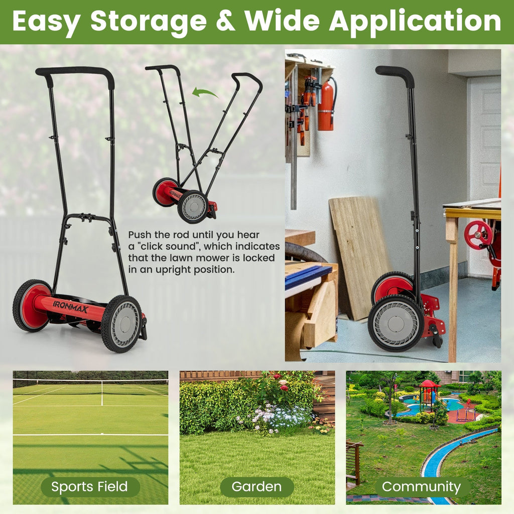 16 Inch Push Lawn Mower with 5 Steel Blades and Grass Catcher Bag