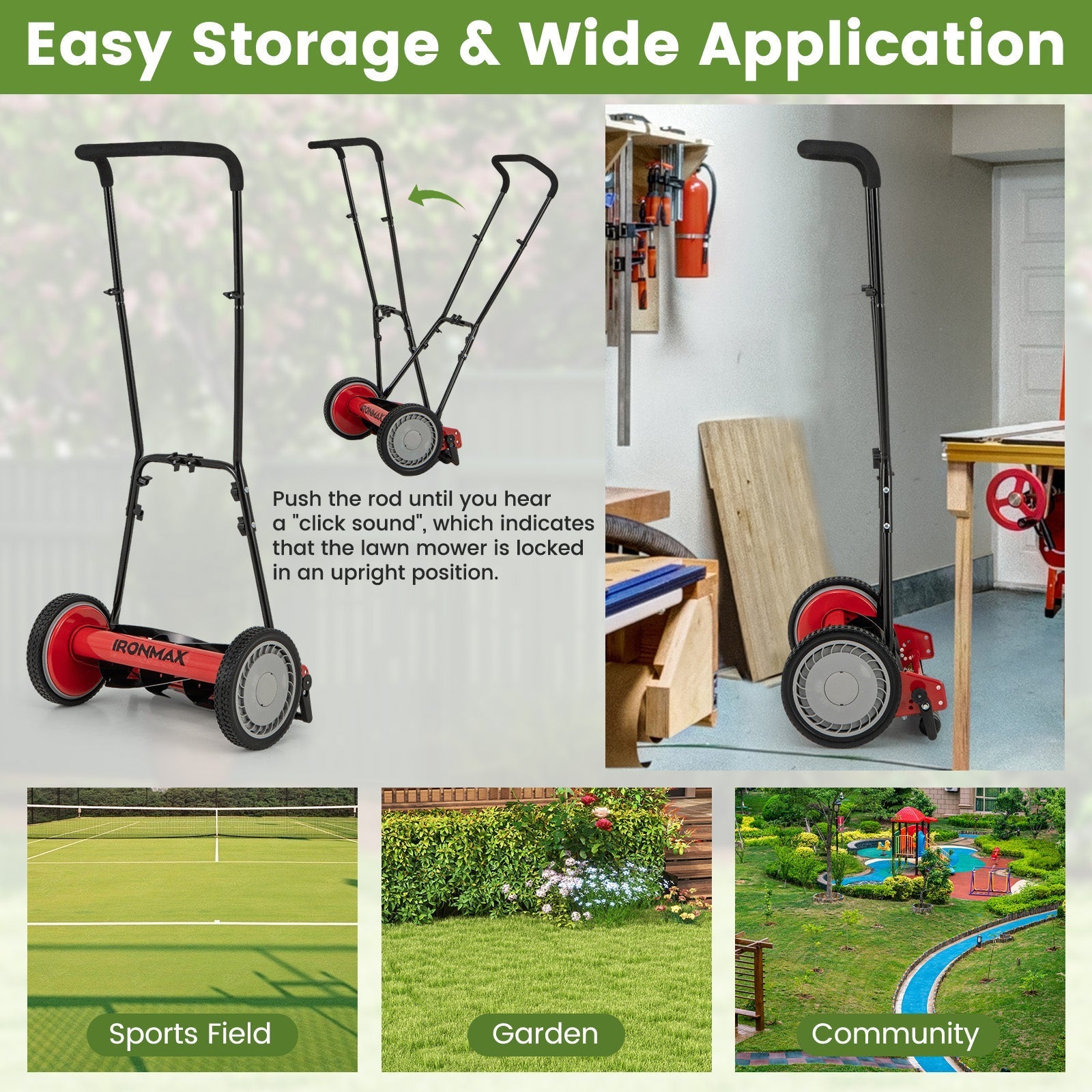 16 Inch Push Lawn Mower with 5 Steel Blades and Grass Catcher Bag