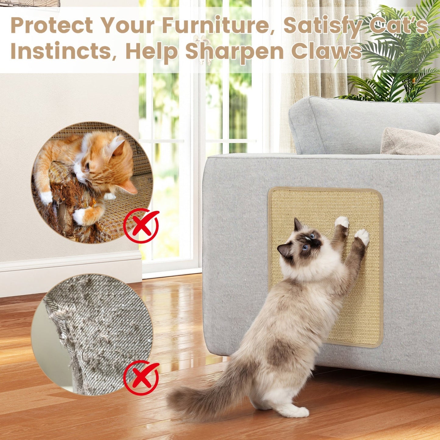 Cat Scratcher Mat Set - 6 Piece Natural Sisal Furniture Protector | Purrfect Pet Kingdom