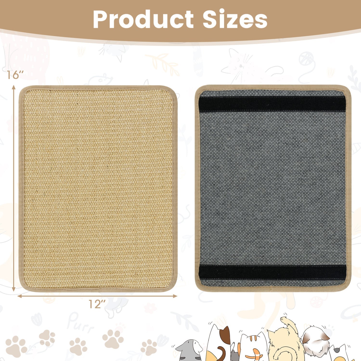 Cat Scratcher Mat Set - 6 Piece Natural Sisal Furniture Protector | Purrfect Pet Kingdom