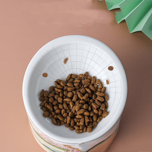 Chinese Style Ceramic Cat Bowl High Leg Double Bowl Oblique Mouth - Majestic Pet Kingdom
