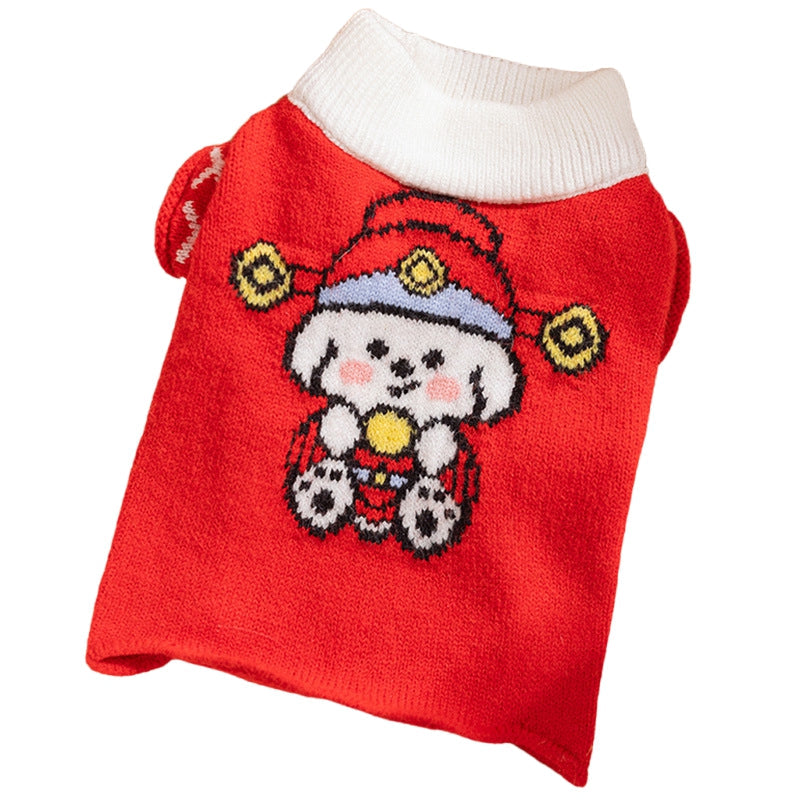 Autumn And Winter Dog Knitted Sweaters, Happy Little Dogs, Prosperous New Year Sweaters, Teddy Bichon Frises, Cat Pet Warm Clothes - Majestic Pet Kingdom
