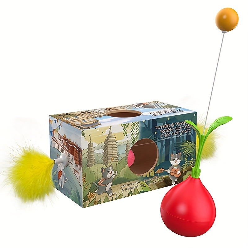 1 To 2 Cat Toys Cat Stick Cat Tumbler DIY Cat Toy A Turnip Shaped Cat Stick DIY Cat Hole Cutting Toy - Majestic Pet Kingdom