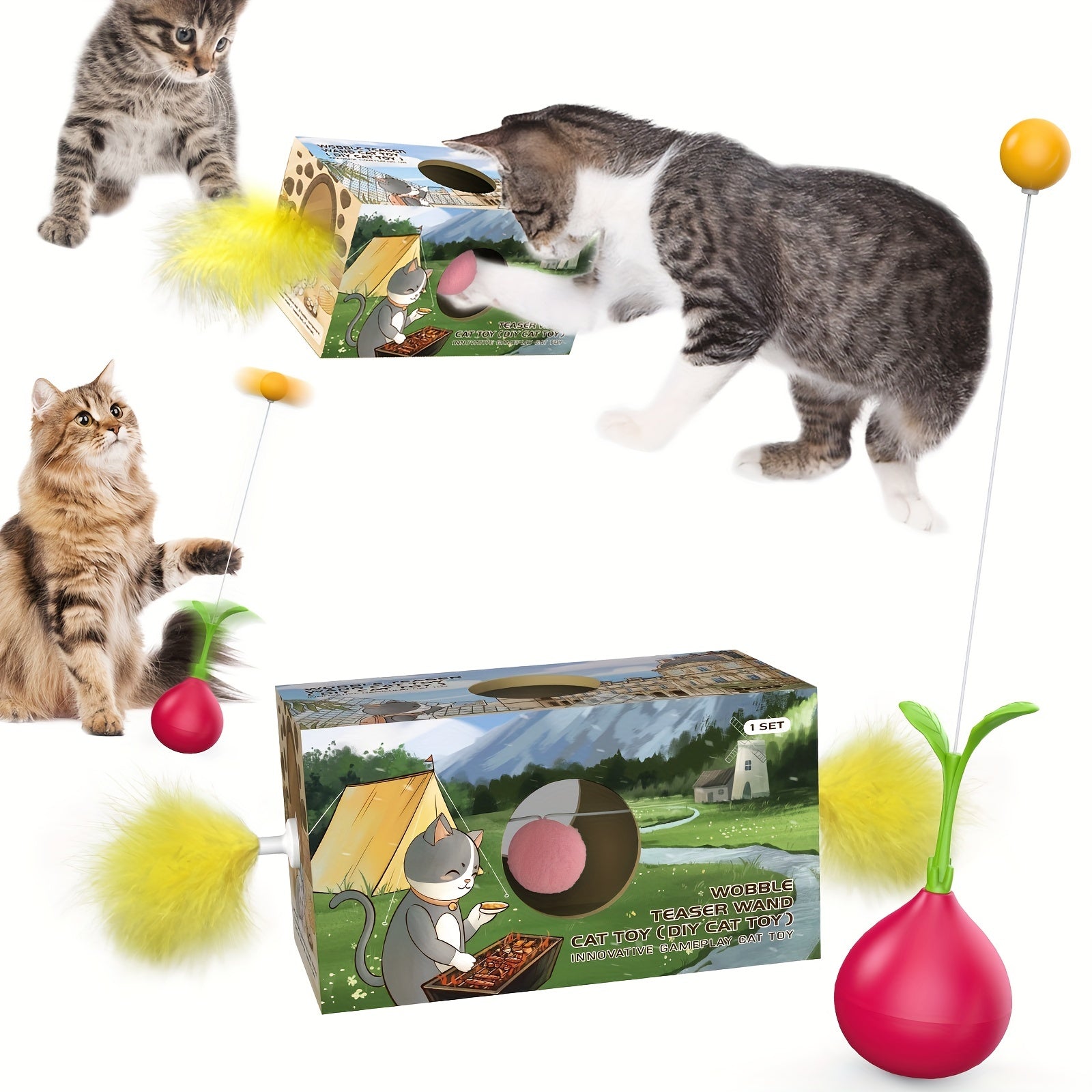 1 To 2 Cat Toys Cat Stick Cat Tumbler DIY Cat Toy A Turnip Shaped Cat Stick DIY Cat Hole Cutting Toy - Majestic Pet Kingdom