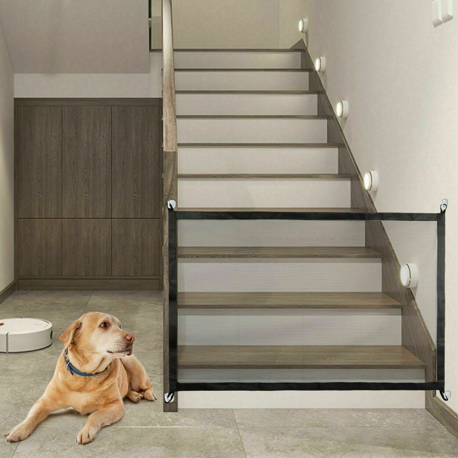 Pets Dog Cat Baby Safety Gate Mesh Fence Magic Portable Guard Net Stairs Doors - Majestic Pet Kingdom