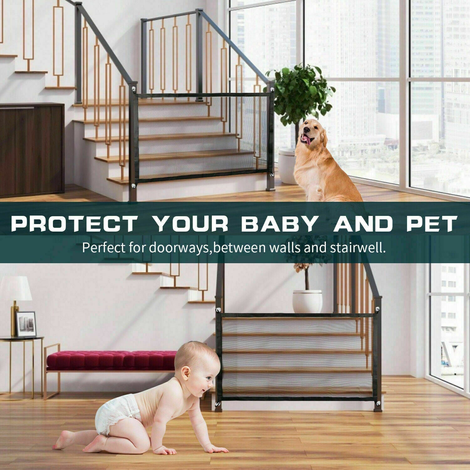 Portable Safety Mesh Gate Fence for Dogs & Cats