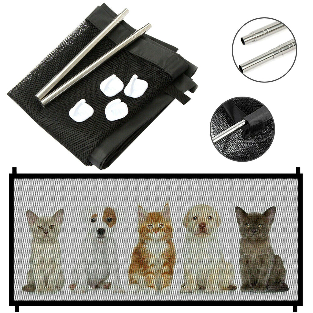 Pets Dog Cat Baby Safety Gate Mesh Fence Magic Portable Guard Net Stairs Doors - Majestic Pet Kingdom