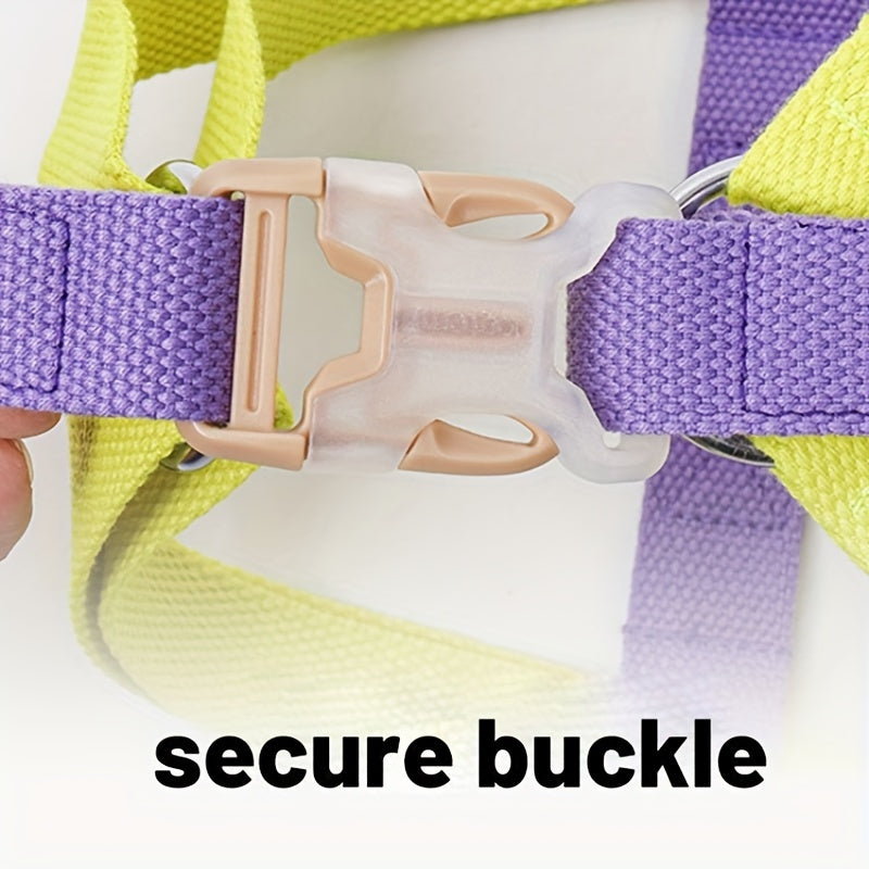 Dog Harness and Leash Set Rainbow Colorblock Step-In Vest - Detail Angle 7 | Majestic Pet Kingdom