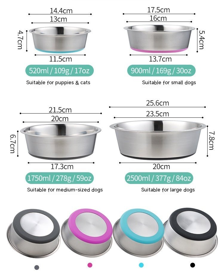 Silicone Pet Bowl Stainless Steel Dog Bowl Dog Food Bowl Feeding Drinking Pet Supplies Cat Bowl - Majestic Pet Kingdom