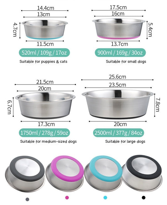 Silicone Pet Bowl Stainless Steel Dog Bowl Dog Food Bowl Feeding Drinking Pet Supplies Cat Bowl - Majestic Pet Kingdom